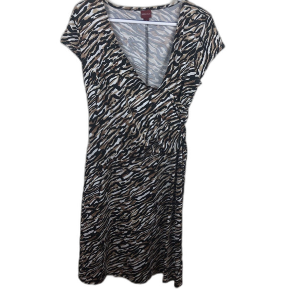 Merona Tiger Print Ruched Dress Faux Wrap Fitted Work Dressy Career Sz M - Picture 1 of 6